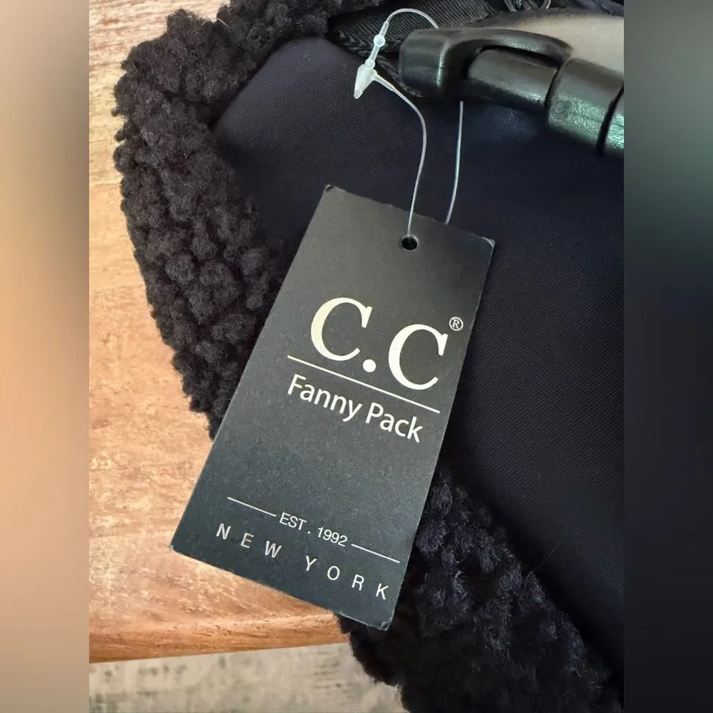 C.C Sherpa Fanny Pack Black Crossbody Bag Zipper Pocket and Adjustable Strap NWT